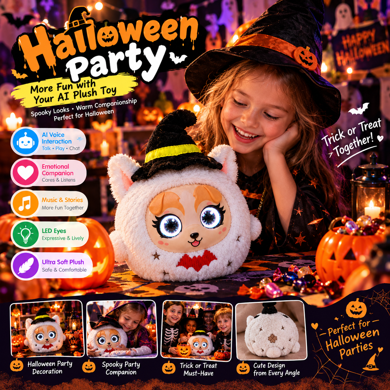 Wholesale Czxvice AI PVC Plush Toy Interactive Stuffed Animal LED Eyes Kids Halloween Horror Movie Night Smart Companion Gift