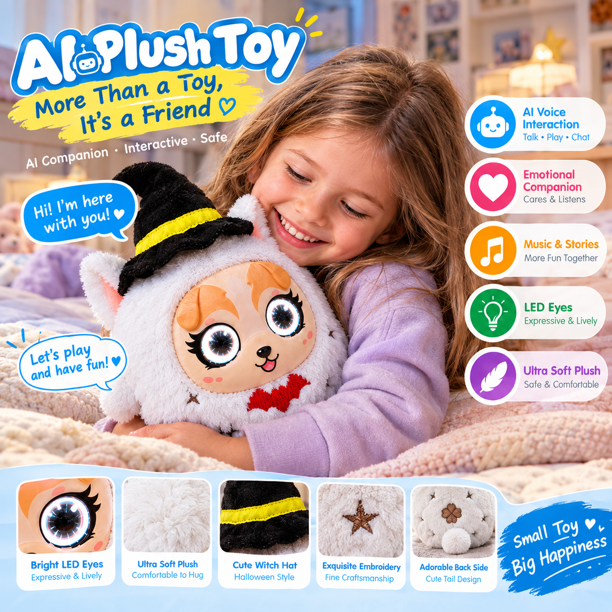 AI Plush Toy Interactive Stuffed Animal Smart Companion Toy for Kids AI Voice Interaction LED Eyes Soft Cuddly Toy Children Gift