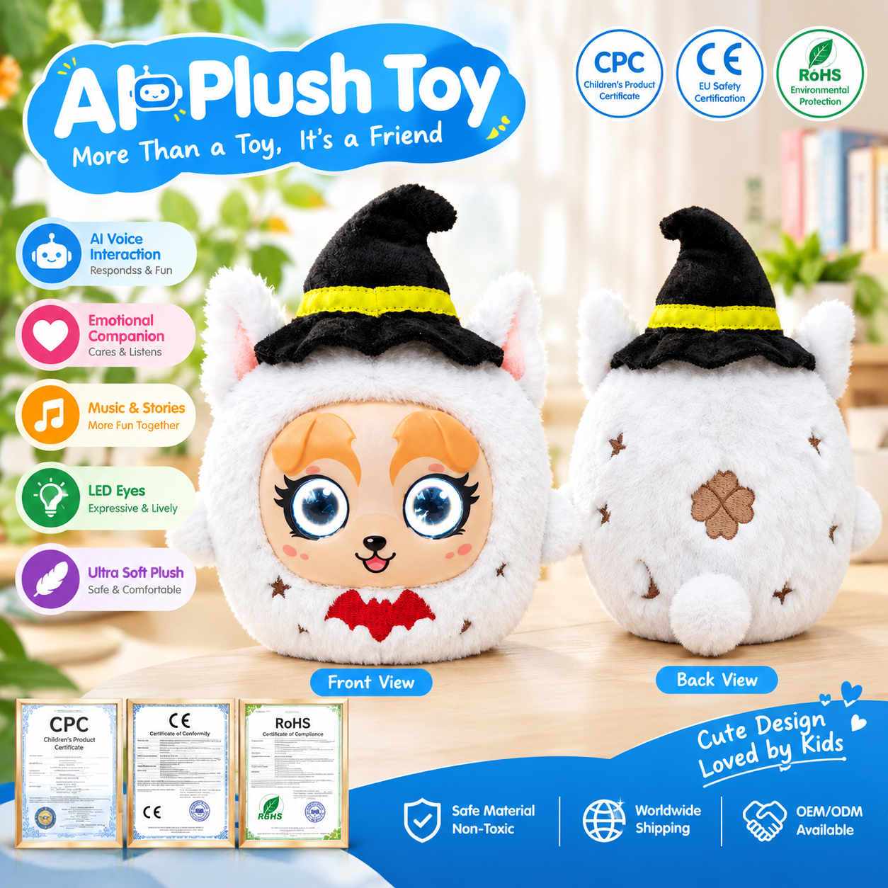 AI Plush Toy Interactive Stuffed Animal Smart Companion Toy for Kids AI Voice Interaction LED Eyes Soft Cuddly Toy Children Gift