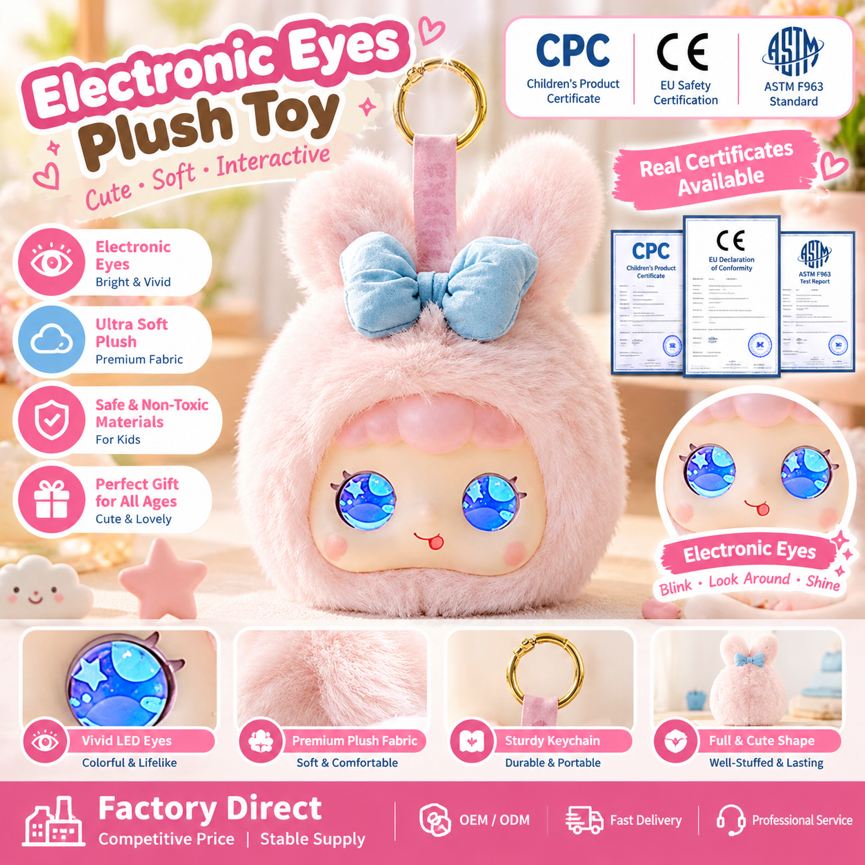 CZXVICE Ai Electronic Eyes Plush Toy Cute Rabbit Stuffed Animal Keychain Soft Kawaii Doll Gift Custom OEM ODM Manufacturer