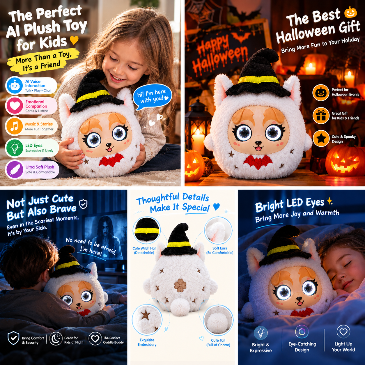 AI Plush Toy Interactive Stuffed Animal Smart Companion Toy for Kids AI Voice Interaction LED Eyes Soft Cuddly Toy Children Gift