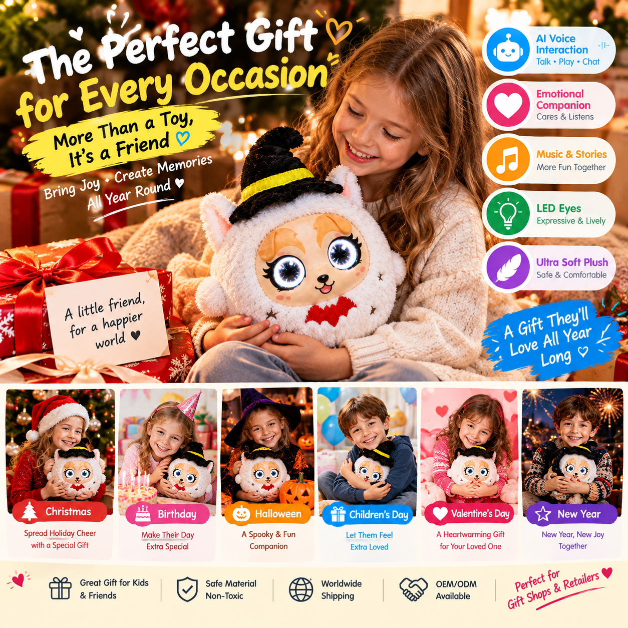 Hot Sales AI PVC Plush Toy Interactive Stuffed Animal Smart Companion Kids LED Eyes Cuddly